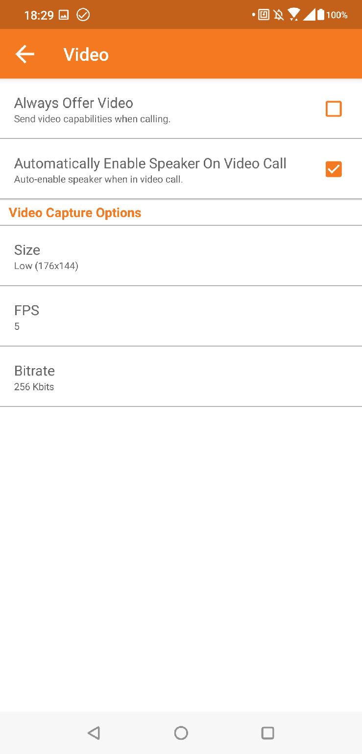 ビデオの設定画面