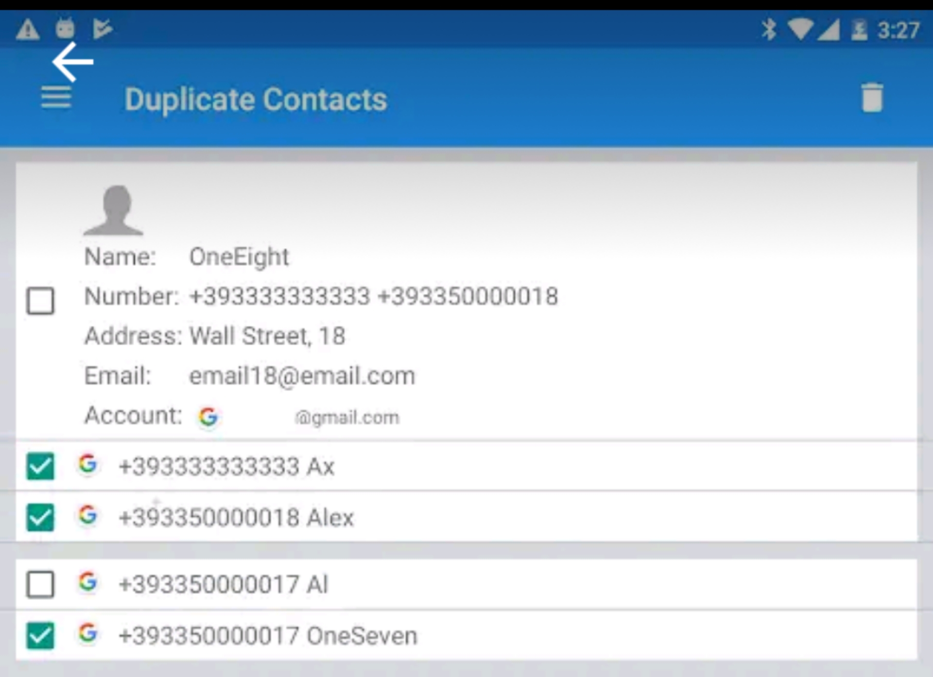 Duplicate Contacts　一括削除機能　便利
