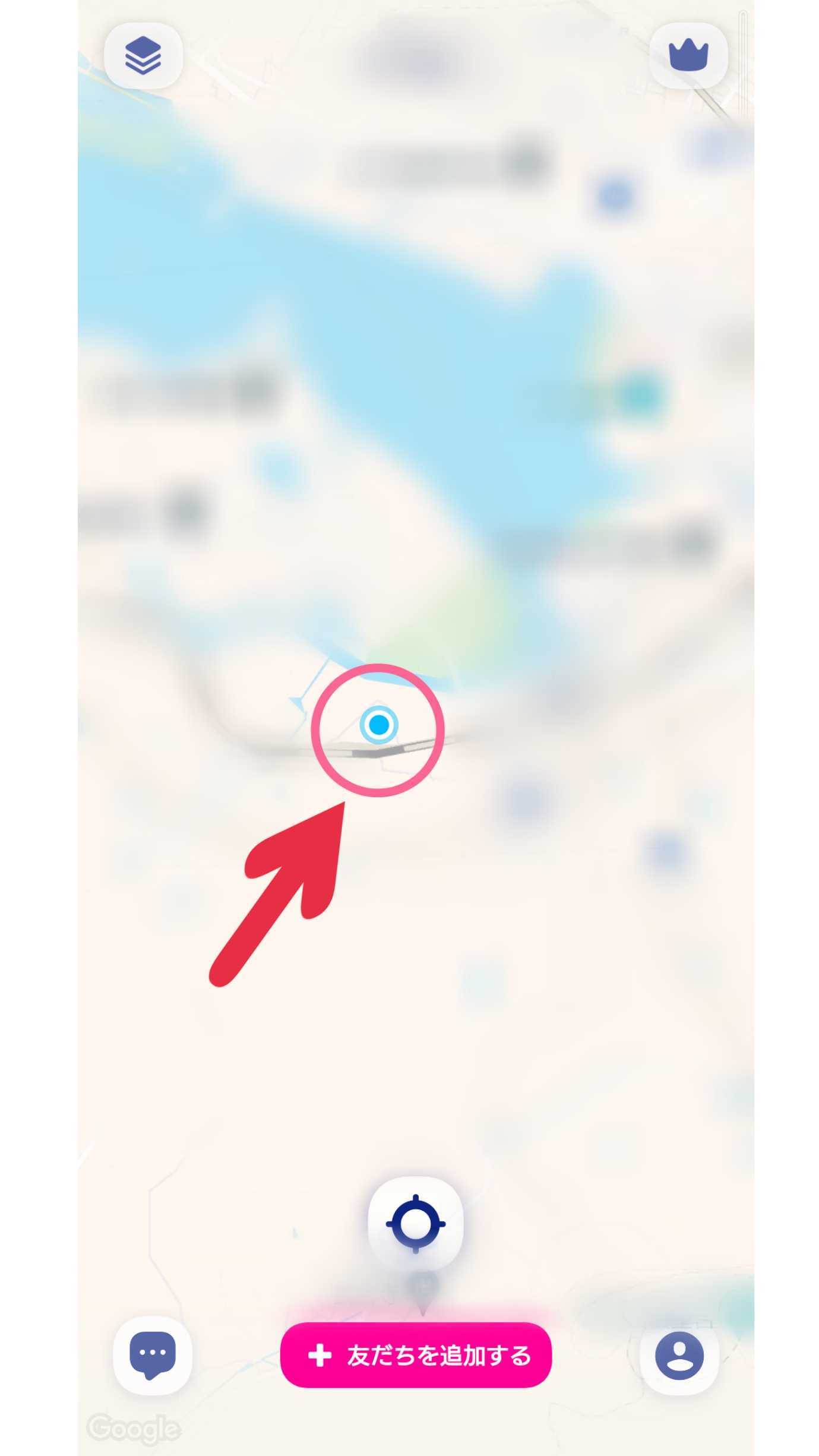 Zenly　地図　居場所　マーク　青い丸　例
