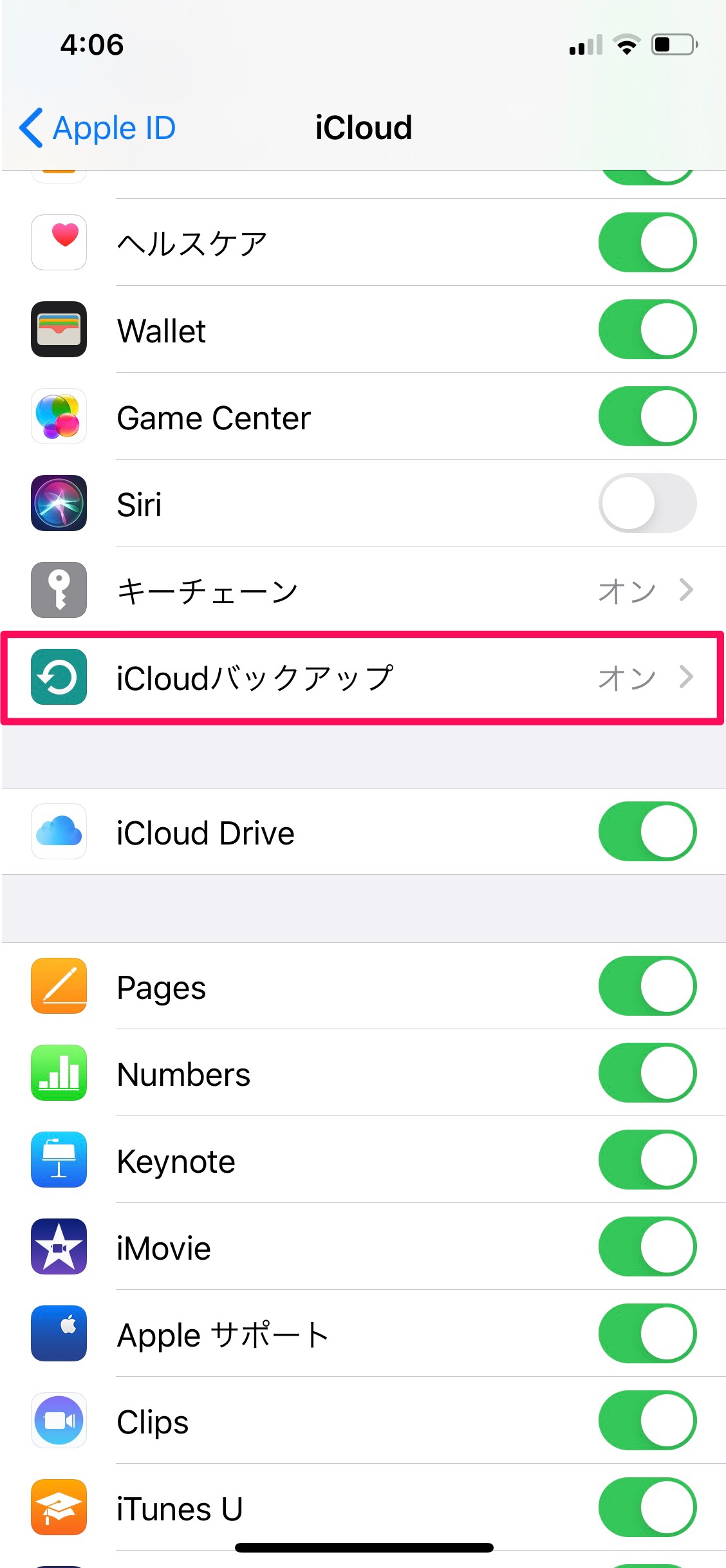 App Store iCloudバックアップ　選択