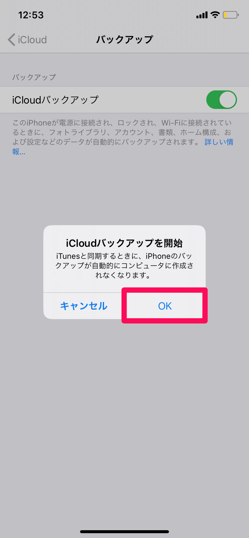 iCloud OK選択画面