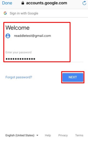 Gmailアカウントのアドレス入力画面画像