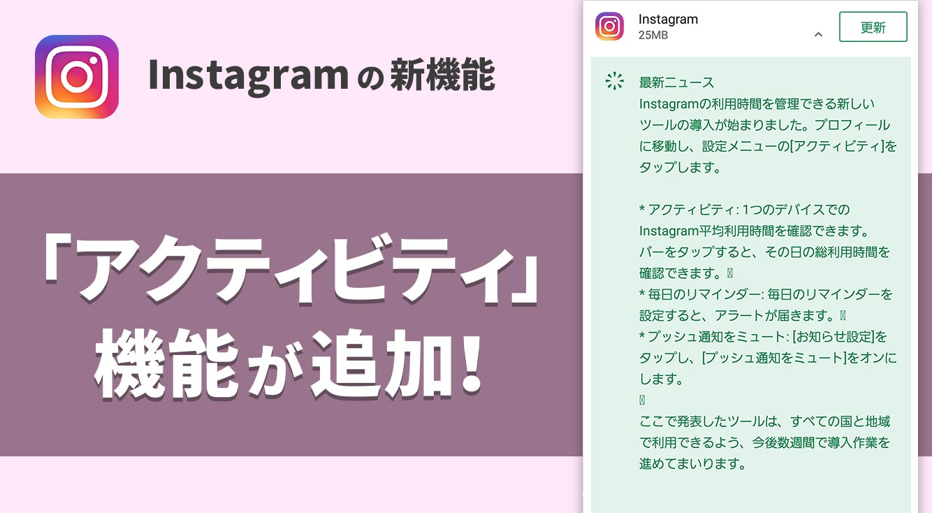 【インスタ新機能】インスタに「アクティビティ」機能が追加!自分の平均利用時間確認・毎日のリマインダー・プッシュ通知ミュートが設定可能に...!