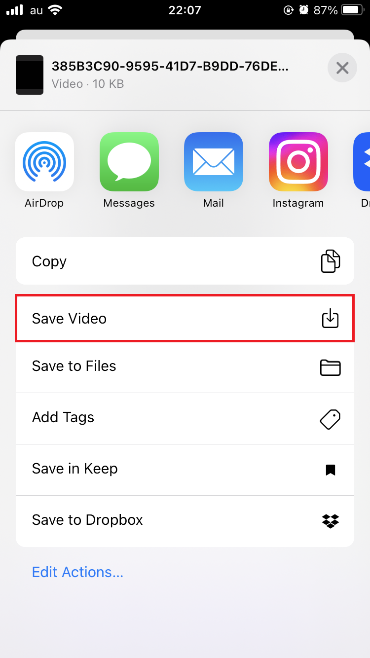 「Save Video」をタップ