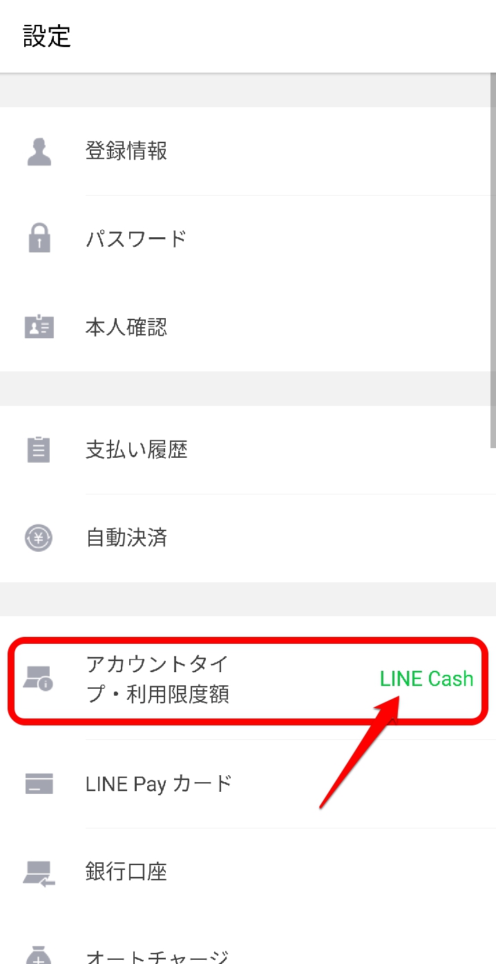 LINE Payアカウントタイプ