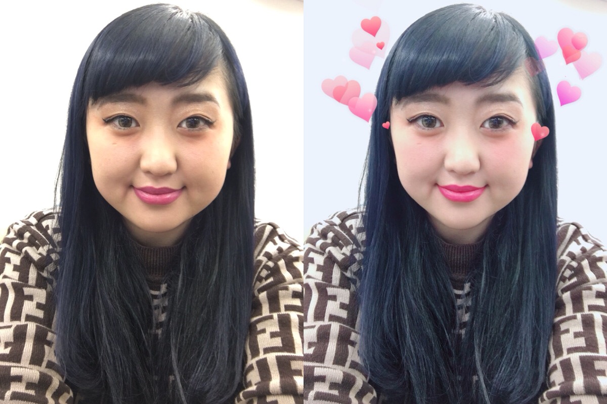 「Snow」で加工したえりなっちの写真のビフォーアフター
