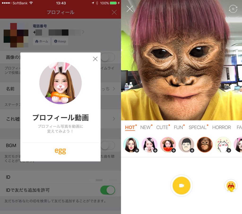 LINEのプロフィールにegg動画