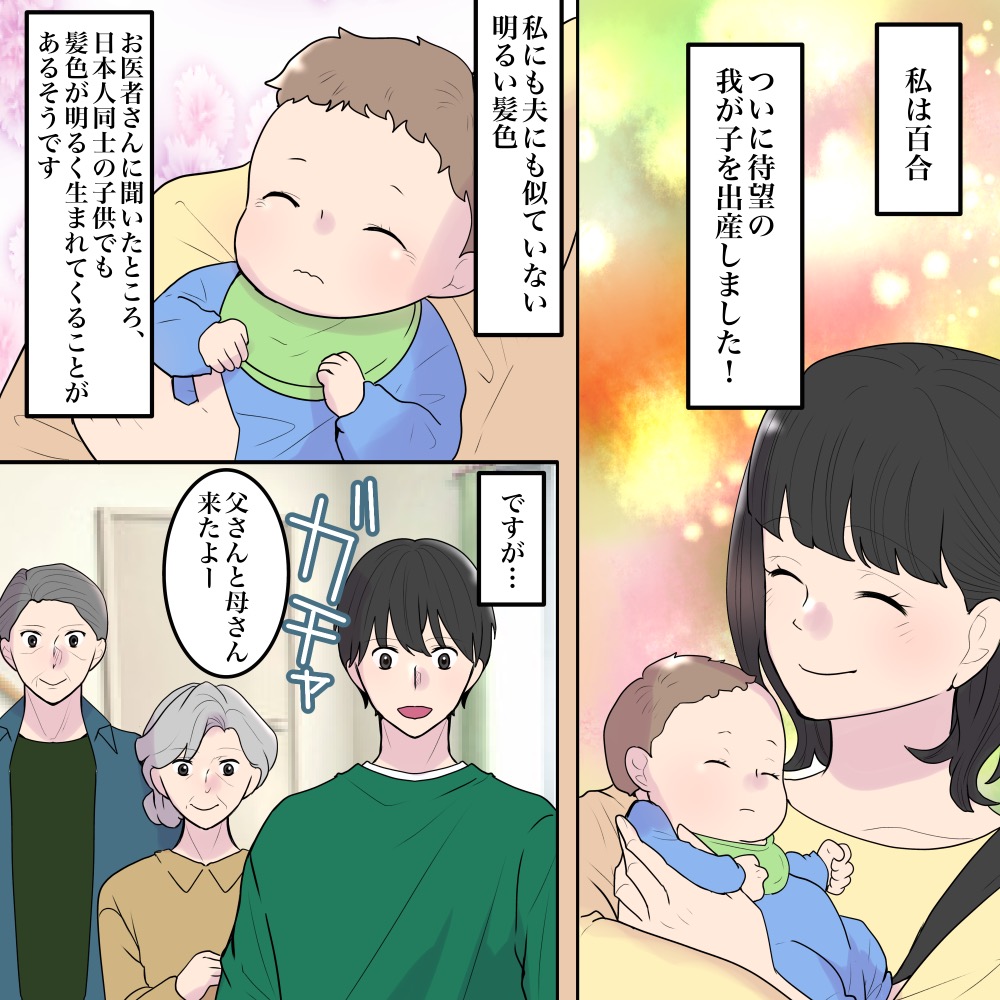 【決めつけ老害】生まれてきた子供は茶髪だった！それを見た義両親は…