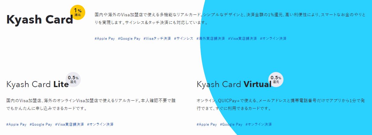 Kyashアプリ3種の説明画像