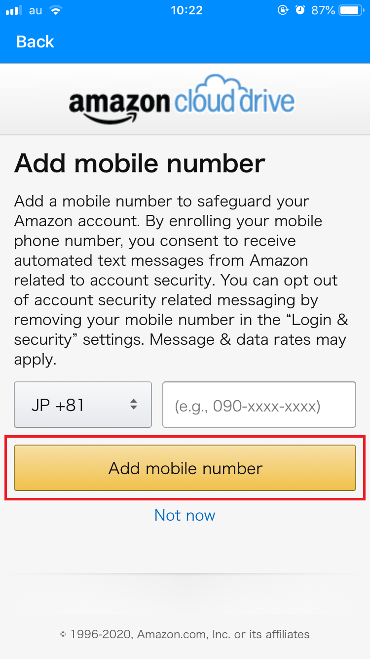 「Add-mobile number」をタップ