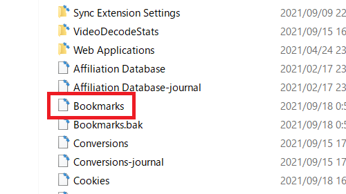 ブックマークは「Bookmarks」という名前のデータファイルで管理