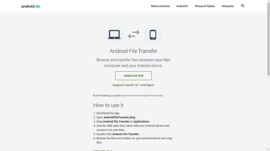 「Android File Transfer」をインストールする
