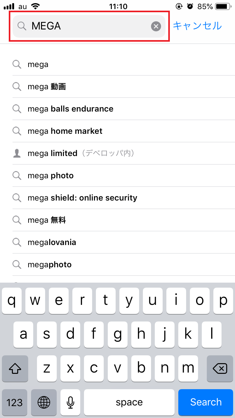 「MEGA」と入力して検索